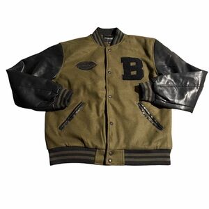 American High Street Thick Baseball Varsity Olive green Jacket Size XXL